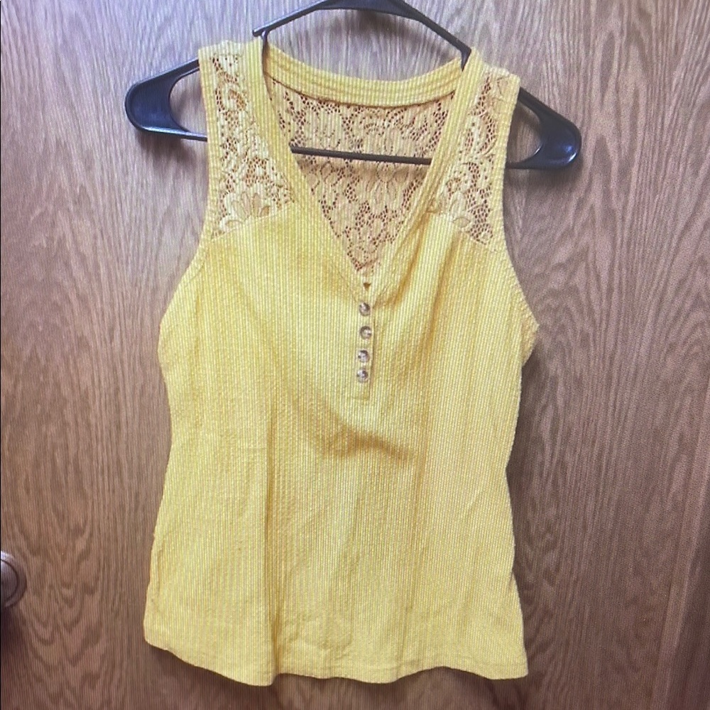 Yellow Ribbed Buttoned Tank Top